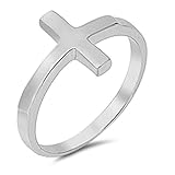 Sterling Silver Women's Sideways Cross Ring Fashion 925 Band 13mm Size 9
