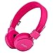 Folding Stereo Wired Headphones for Kids,Girls Headphones,Boys Headphone,in-line Microphone Remote Control Adjustable Over Ear Headphone Kids Headsets with Soft Earpads for Cellphones (Pink)