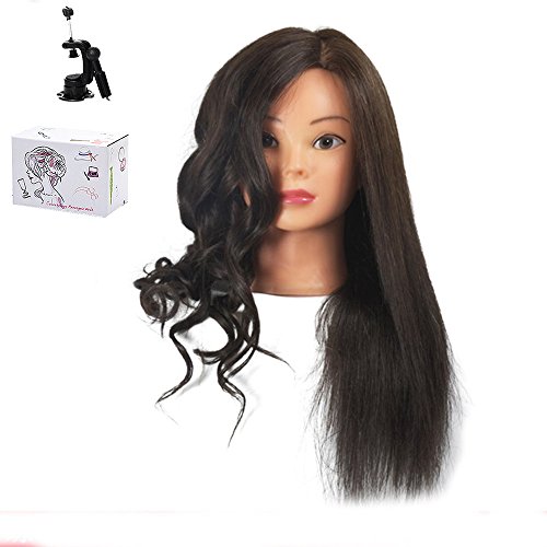 MYSWEETY 25" Mannequin Head 100% Human Hair Hairdresser Training Head Manikin Cosmetology Doll Head with Table Clamp Stand
