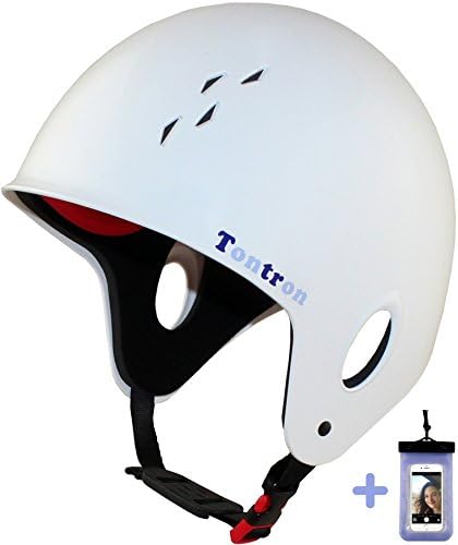 Tontron Ear Protection Safety Mutisport Helmet with Waterproof Phone Case (Gloss White, Large)