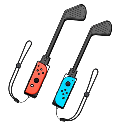 TiMOVO Golf Clubs Compatible with Nintendo Switch Mario Golf: Super Rush Game/Switch Sports, 2 Pack Golf Handle with Hand Strap Game Accessories Golf Grips Fit Switch/Switch OLED Controller, Black