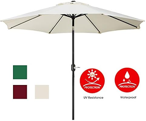 Amazon Com Umardoo Patio Umbrella 9 Ft Durable Alloy And Ribs Outdoor Table Umbrella With Push Button Tilt And Crank Fade Resistant Water Proof Patio Table Umbrella Ivory Garden Outdoor