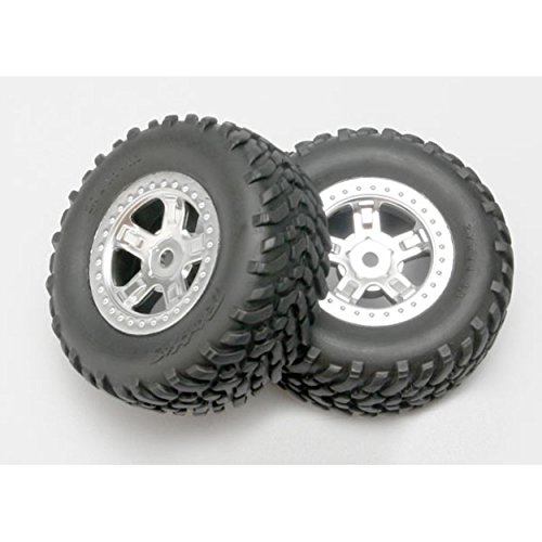 Traxxas 7073 1/16th Scale SCT Off-Road Racing Tires Pre-Glued on SCT Satin Chrome Wheels (pair)