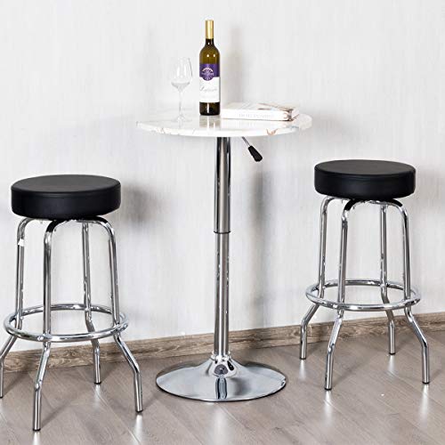 Giantex Round Pub Table Height Adjustable, 360° Swivel Cocktail Pub Table with Sliver Leg and Base for Home, Office Bar Table (White) (1)