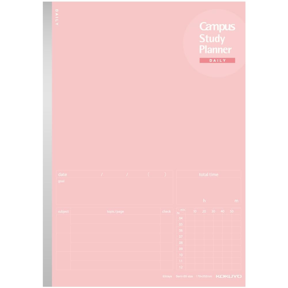 Kokuyo Campus Study Planner Daily (B5, Light Pink)