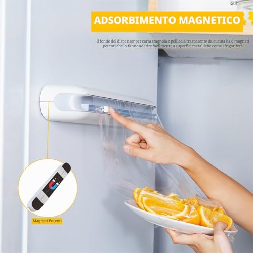 Quasziwa Foil and Aluminium Dispenser – Magnetic Suction Kitchen Film Cutter, Upgrade Dispenser of Foil Paper and Aluminium Film with Sharp Cutters, White