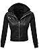 Plus4u Women's Faux Leather Fleece Contrast Detachable Hooded Jacket