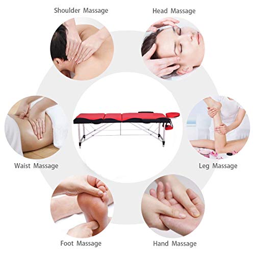 84'' L Folding Massage Table Massage Bed Professional Spa Bed Carry Case Portable Facial Salon Tattoo Bed (Red)