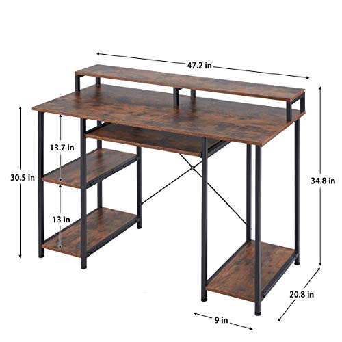EROMMY 47in Computer Desk with Open Storage Shelves,Modern Sturdy Writing Desk with Keyboard