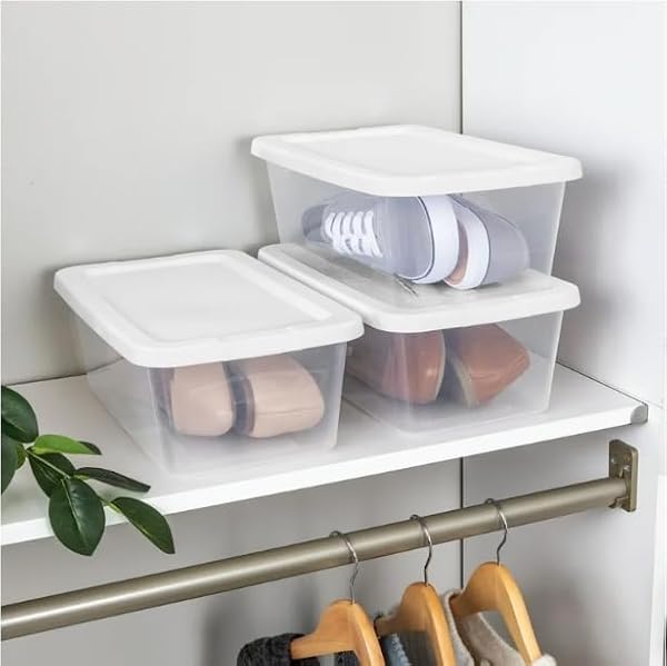 STERILITE STORAGE BOXES, 13.5L X 8W X 4.8H INCHES (34.3 X 20.3 X 12.2 CM), 6 QT, CLEAR WITH WHITE LID, PACK OF 10