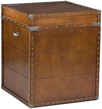Steamer Trunk End Table Walnut Finish Wood Lid Opens For Storage