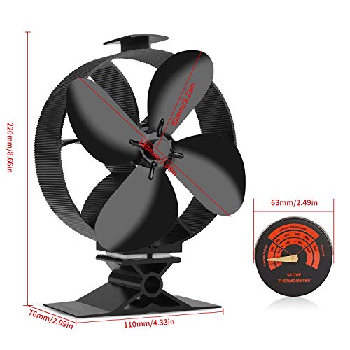 Sumapner Wood Stove Fan -4 Blade Eco Friendly Silent Heat Powered Stove Fan for Wood Log Burners-Big Air Volume