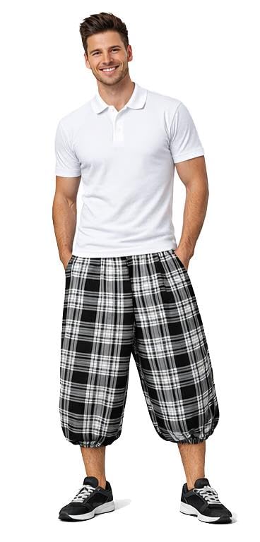 The Dragons Den Adults Pub Golf Tartan Plus Fours Trousers Sports Stag & Hen Party Fancy Dress [Erskine - S-M]