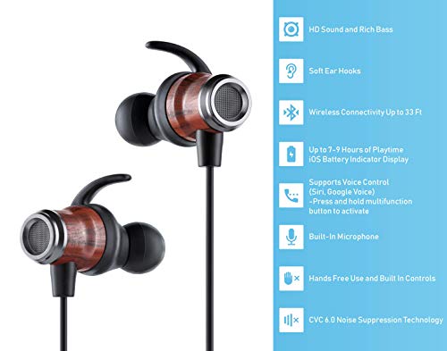 Symphonized DRV Genuine Wood Bluetooth Wireless Active Earbuds, Lightweight Noise-Isolating Headphones with Angle-Fit Ear Tips, Sport Earphones with Mic and Volume Control, Secure Fit Buds (Black) - Thumbnail 7