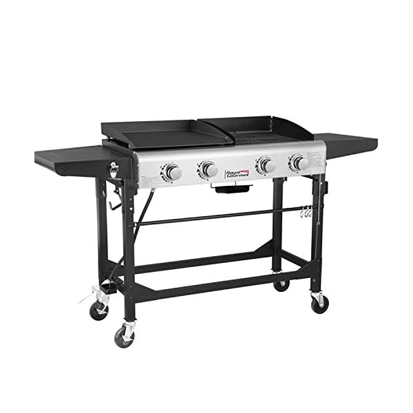 Royal-Gourmet-GD401-Portable-Propane-Gas-Grill-and-Griddle-Combo4-BurnerGriddle-Flat-Top-Folding-LegsVersatile-Outdoor-Camping-Stove-with-Side-Table