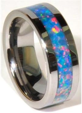 8mm Precious Opal Tungsten Carbide Ring with Red/green Inlays