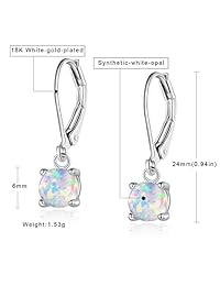 Pendientes de ópalo, chapados en oro rosa blanco, hipoalergénicos, 0.236 x 0.315 in