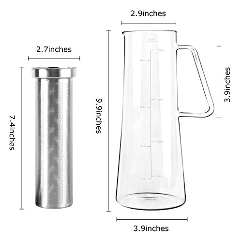 Cold Brew Coffee Maker AmoVee 1L (34oz) Airtight Borosilicate Glass Carafe Tea Infuser Pitcher with Removable Stainless Steel Filter for Coffee or Tea Brewing - Thumbnail 7
