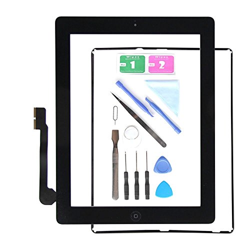 Replacement Screen for iPad 3 A1416 A1403 A1430,iPad3 Touch Screen Digitizer Front Glass Assembly Black -Includes Home Button +Camera Holder+ PreInstalled Adhesive +Tools Kit