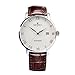 Men's Fashion Wrist Watches Automatic Mechanical Casual Watch Stainless Steel with Brown Leather Band White Dial
