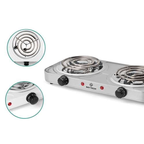 Fogareiro Elétrico 2 Bocas Espiral 127V/220V 2000W Portátil BAYTECH (Prata, 220V)