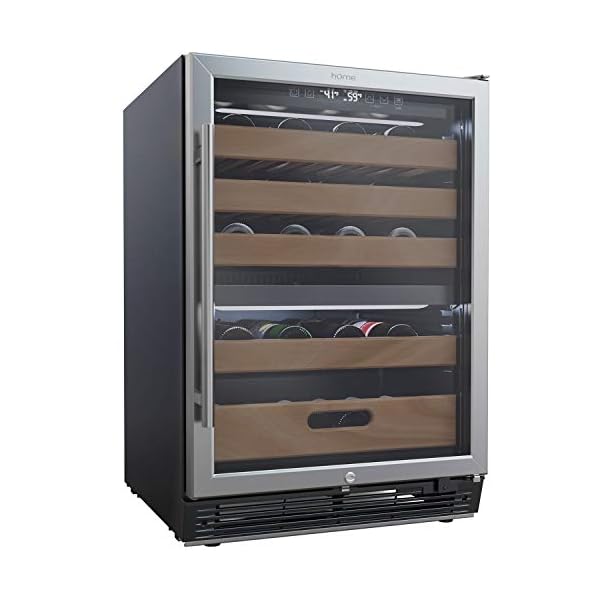 hOmeLabs-43-Bottles-High-End-Wine-Cooler-Free-Standing-Dual-Zone-Mini-Fridge-and-Chiller-for-Wines-with-Temperature-Control-Panel-Stainless-Steel-Reversible-Door-Swing-and-Removable-Wood-Shelves