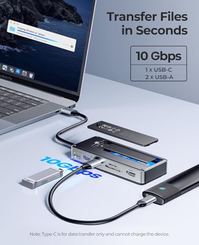 ORICO 8 in 1 USB C Docking Station with M.2 SSD Enclosure, USB C Hub for M.2 NVMe/SATA SSD, 10Gbps, HDMI 4K@60Hz, 100W PD, SD/TF Card Reader, Cable Length 15cm - OM28P