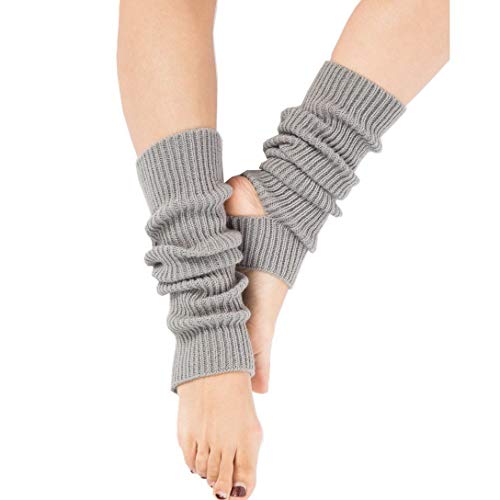 OwlGift Womens Fashion Thigh Ribbed Knit Open Heel Leg Warmer for Dance Yoga Sports, Gray - Thumbnail 6