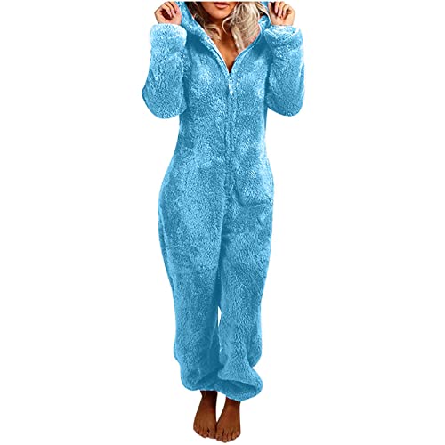 Women's Sherpa Fleece Onesie Pajama Hooded Bear Romper