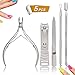 【UPGRADED VERSION】JIARON 5PCS Cuticle Trimmer Set contains Cuticle Pusher Nail clipper, Professional Grade Stainless Steel Cuticle Nippers, Premium Sharp Blade Cuticle Cutter Pedicure Tool