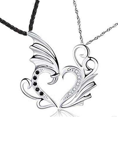 Sterling Silver His & Hers Couples Angel Wing Two Piece Heart Pendant Necklace I Love You Boyfriend Girlfriend Gift