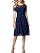 Aonour AR8006 Women's Vintage Floral Lace Elegant Cocktail Formal Swing Dress with Short Sleeve Navy S