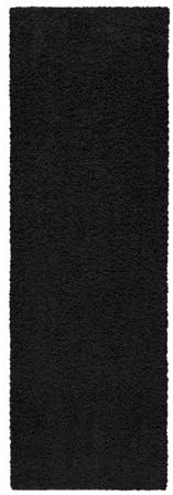 Olefin Shag Area Rug and Runner - 100% Textured Olefin Yarn Stain & Fade Resistant (2'x6' Runner|Black)