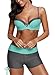 Lovezesent Women 2pcs Push up Padded Bikini with Boyshorts Color Block Swimsuits