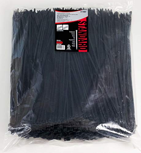 Cambridge ZipIts Multi Purpose Cable Ties Zip Ties 14 Inch 75 Lb 1000 Pieces Standard Duty UV Black