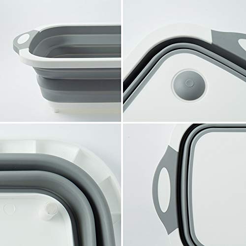 Ahyuan Collapsible Drying Dish Storage Rack Chopping Board Portable Dish Pan Rack Washing Basin Foldable Strainer Wash and Drain Dish Tub Drainer Basket over the Sink Dish Drainer for RV, Camp, Marine