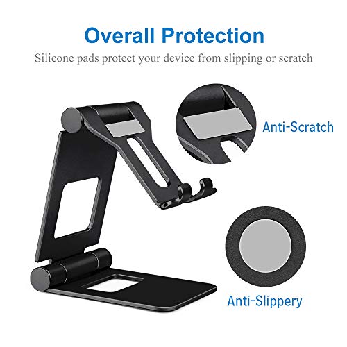 Smyidel Desk Phone Holder Multi-Angle Foldable Adjustable Cell Phone Tablet Desk Stand Mount Holder for Cellphones iPhone Samsung and Tablet (Black)