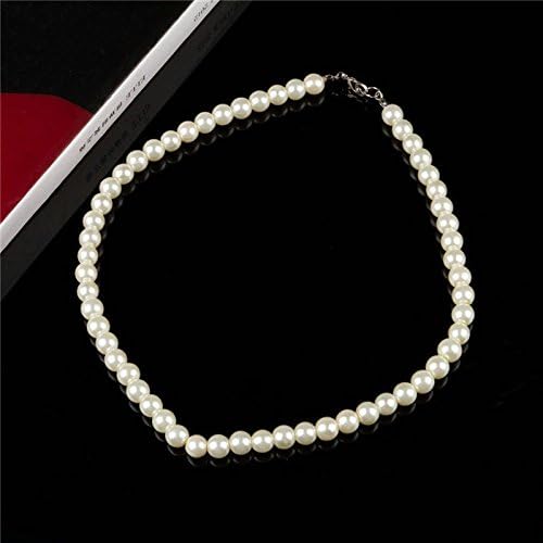 Elegant Women White Artificial Pearl Chain Bib Choker Jewelry Necklaces 8mm