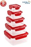Lock &amp; Lock 10pc Set Plastic Food Storage Nesting Square Container Red Airtight Anti-Spill Proof Technology ()