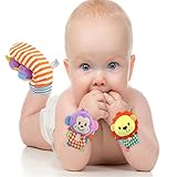 Edtoy Animal Infant Baby Wrist Rattle & Foot Finder Socks Monkey and Elephant Developmental Toys Set Baby Gift