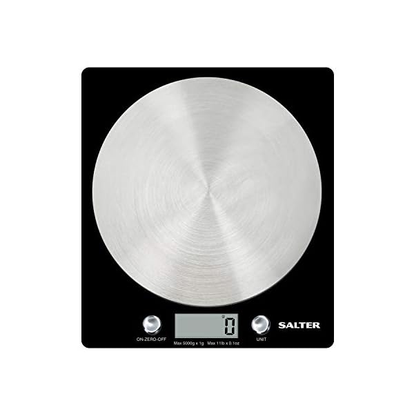 Salter-Digital-Seen-on-TV-Stylish-Slim-Design-Electronic-Cooking-Scale-for-Home-Kitchen-Weigh-Food-5000g-Liquids-in-ml-and-fl-Oz--Black-Chrome Salter 1036 BKSSDR Disc Electronic Scale, Seen on TV, Stylish Slim Design, Home & Kitchen Cooking, Spun Stainless Steel…