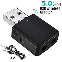 Janboo USB Bluetooth 5.0 Adapter Audio Transmitter Receiver 3-in-1, 3.5mm Mini Bluetooth Aux Adapter for PC TV Car Stereo Sound System Headphones, Bluetooth USB Dongle, Convert Non-Bluetooth Devices
