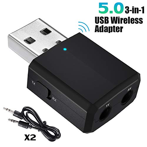 Janboo USB Bluetooth 5.0 Adapter Audio Transmitter Receiver 3-in-1, 3.5mm Mini Bluetooth Aux Adapter for PC TV Car Stereo Sound System Headphones, Bluetooth USB Dongle, Convert Non-Bluetooth Devices