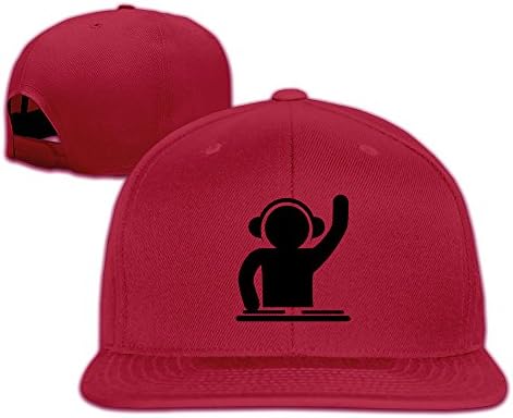Cool DJ Turntable Music Dance Techno Club Headphone Vinyl Record Minimal Vinyl Bass Sound Snapback Baseball Cap Hat Adjustable One Size Fits All For Men/Women Red