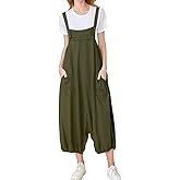 Minibee Womens Casual Loose Jumpsuit Long Baggy Bib Pants Wide Leg Rompers Cotton Overalls with Pockets