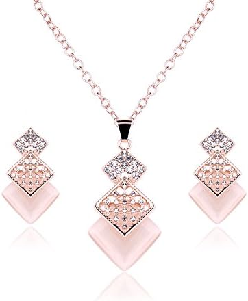 KAVANI Jewelry 18K Gold Plated Necklace Square Earrings Set for Women for Party