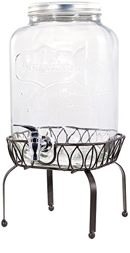 Circleware Yorkshire Mason Jar Beverage Drink Dispenser with Metal Stand, 2 gallon, Clear