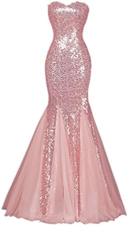 Winnie Bride Sparkly Sequins Evening Prom Ball Gown Mermaid Long Formal Dress-26W-Pink