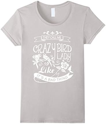 Women's Crazy bird lady t shirt XL Silver