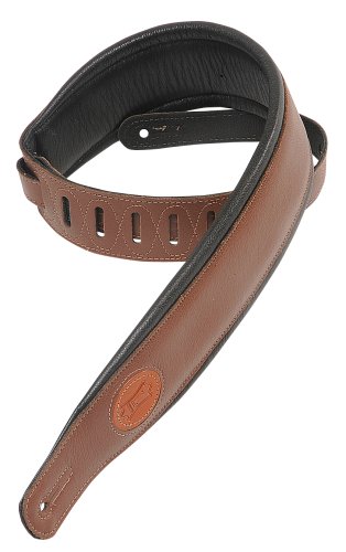 Levys MSS2-BRN 2.5 inch Padded Guitar Straps with Garment Leather Back and Signature Logo - Brown